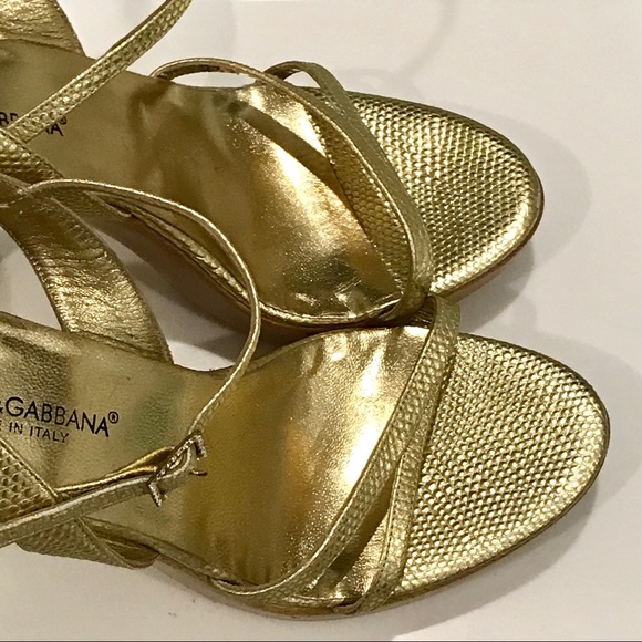 Dolce& Gabbana Gold Faux Snakeskin & Wood Sandals - Picture 7 of 7